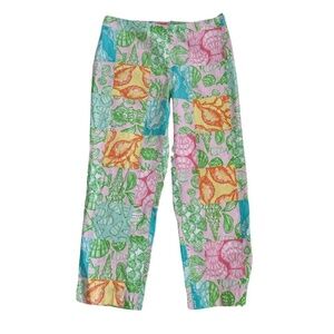 VINTAGE White Tag Lilly Pulitzer Capris WHAT THE SHELL Patchwork Sz 6